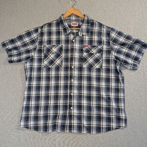Wrangler Western Plaid Shirt Men's 2XL Blue White Short Sleeve